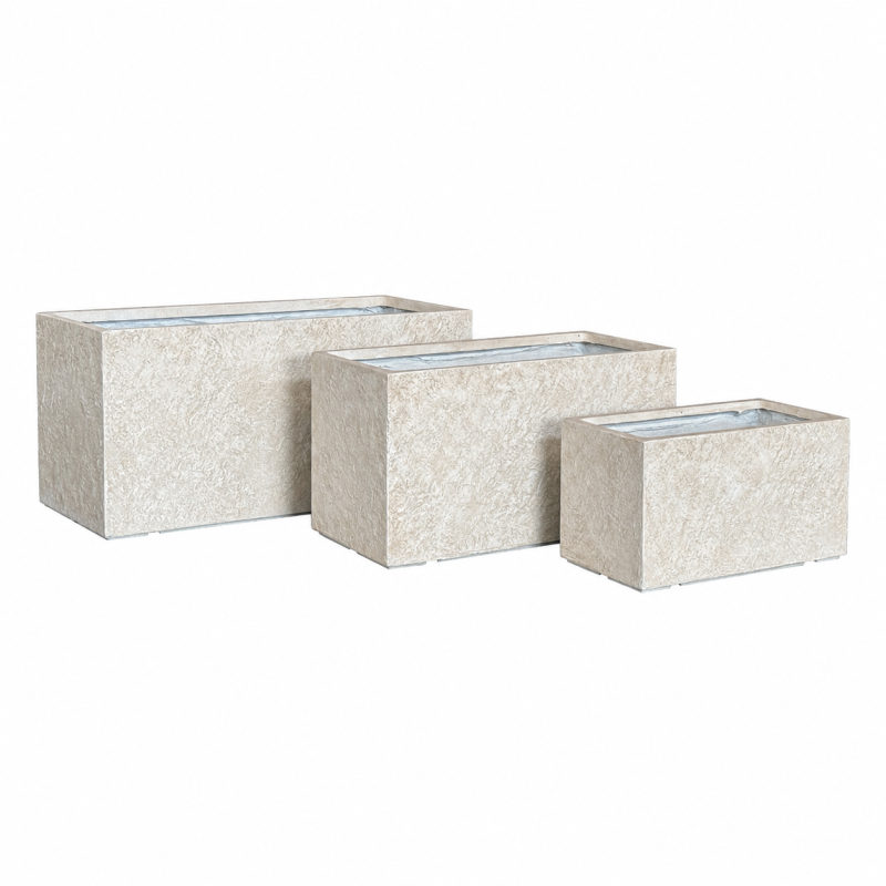 Handcraft Outdoor Fibre Clay Pots, Natural Stone Texture Fiber Clay Light Weight Pot, Rectangular Garden Flowerpots for Wholesale