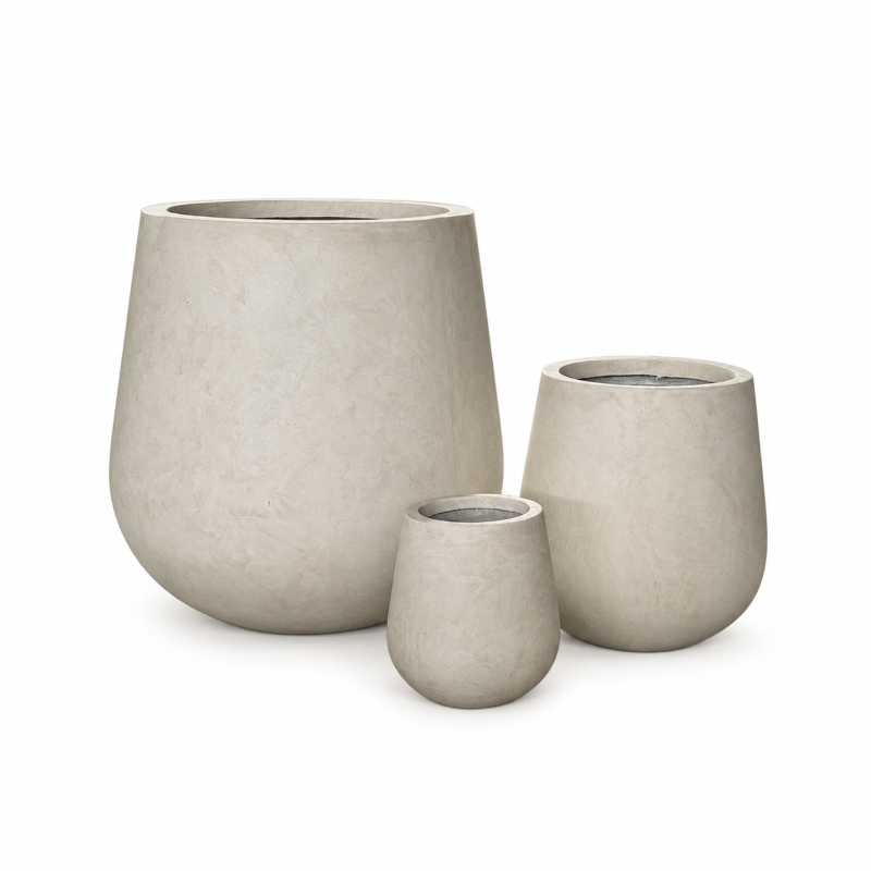 Wholesale Large Round Fiber Clay Pots, Outdoor Lightweight Fibre Clay Planter for Garden Flowerpots and Commercial Landscaping Project Pots Sets of 3
