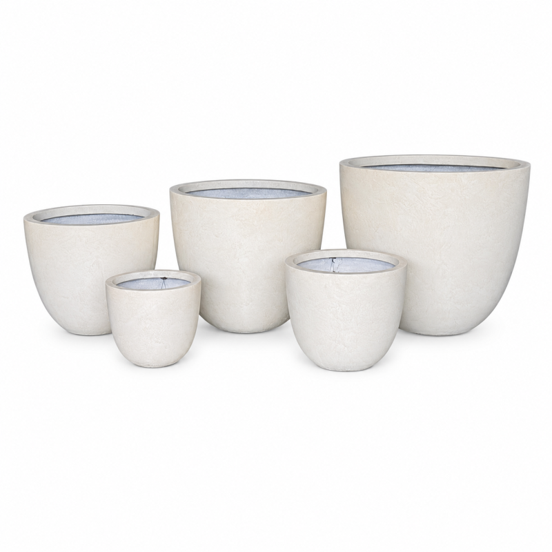 Wholesale Large Outdoor Fibre Clay Pots Sets of 6, Oversized Beige Round Garden Flowerpots from Fiberclay Pot Manufacturer 