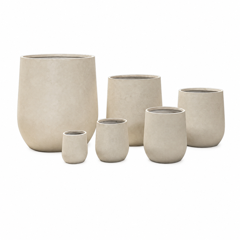Wholesale Large Round Fiber Clay Pots Sets of 6, Outdoor Lightweight Fibre Clay Planter for Garden Flowerpots and Commercial Landscaping Project Pots