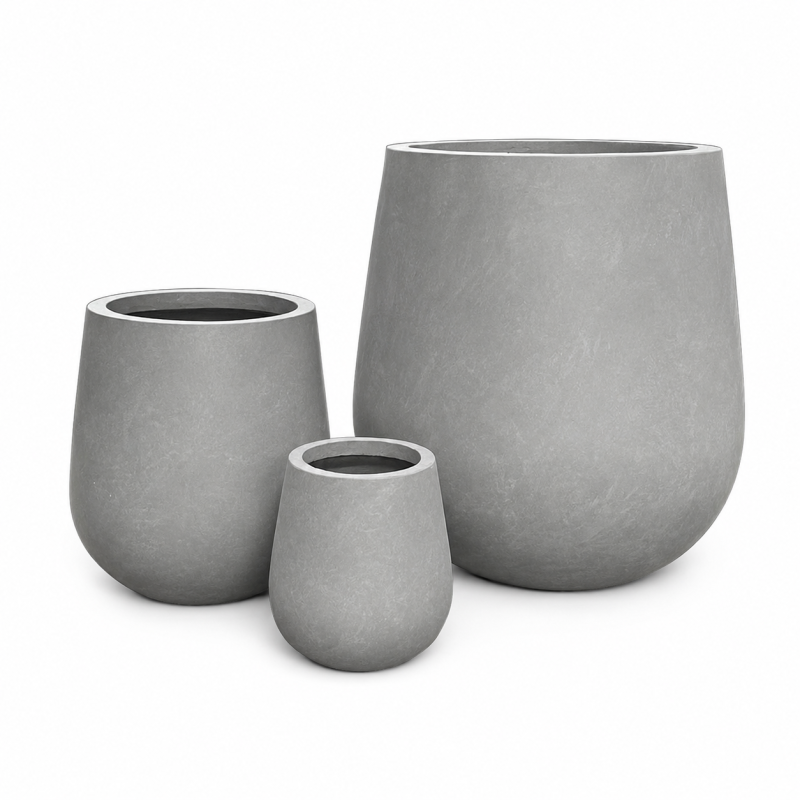 Wholesale Large Round Fiber Clay Pots, Outdoor Lightweight Fibre Clay Planter for Garden Flowerpots and Commercial Landscaping Project Pots Sets of 3