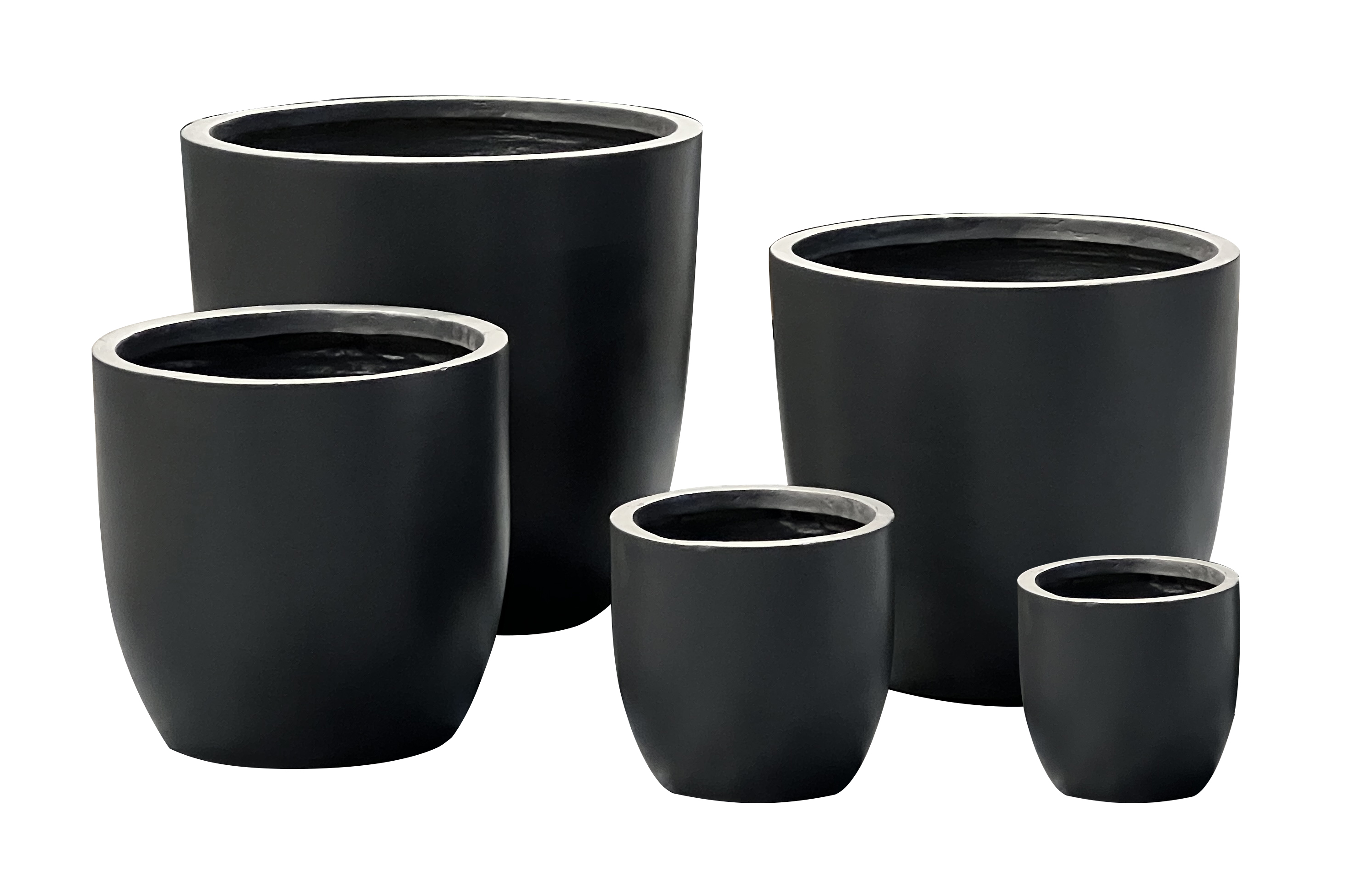 Round Fiber Clay Planter Pots, Set of 5, Matte Black Finish, Lightweight Outdoor Garden Planters for Patio and Landscape Decoration - 副本