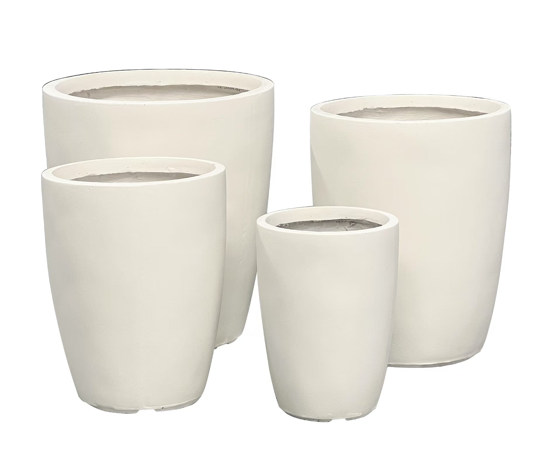 Round Tapered Fiber Clay Planter Pots, Set of 4, Smooth Matte White Finish, Lightweight Outdoor Planters for Balcony, Patio and Garden - 副本