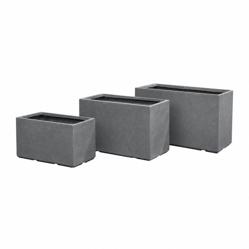 Rectangle Fiber Clay Planter Pots, Set of 3, Lightweight Outdoor Planters for Balcony, Patio and Terrace