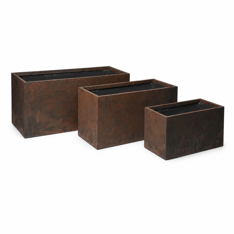 Rectangle Fiber Clay Planter Pots, Set of 3, Lightweight Outdoor Planters for Balcony, Patio and Terrace 