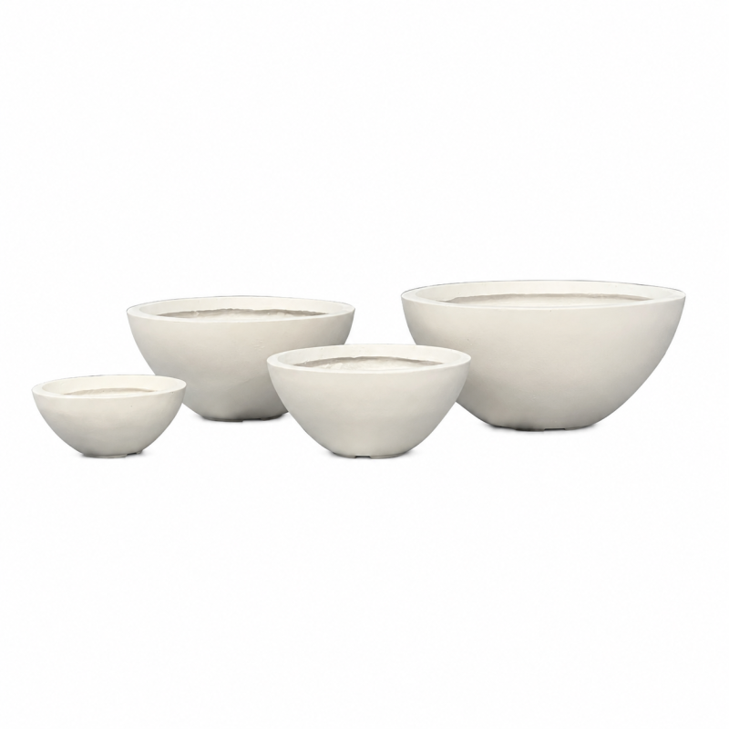 Round Bowl Fiber Clay Planter Pots, Set of 4, Smooth Matte White Finish, Lightweight Outdoor Planters for Patio, Garden and Landscape Decoration - 副本