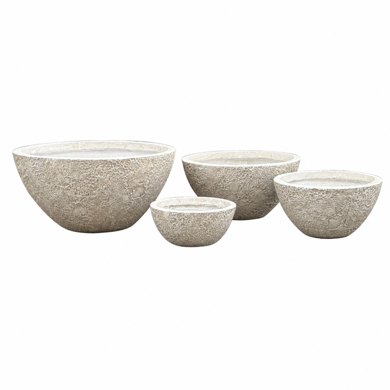 Vertical Ribbed Fiber Clay Planter Pots Set of 5, Lightweight Outdoor Garden Planters for Patio, Balcony and Rooftop Terrace