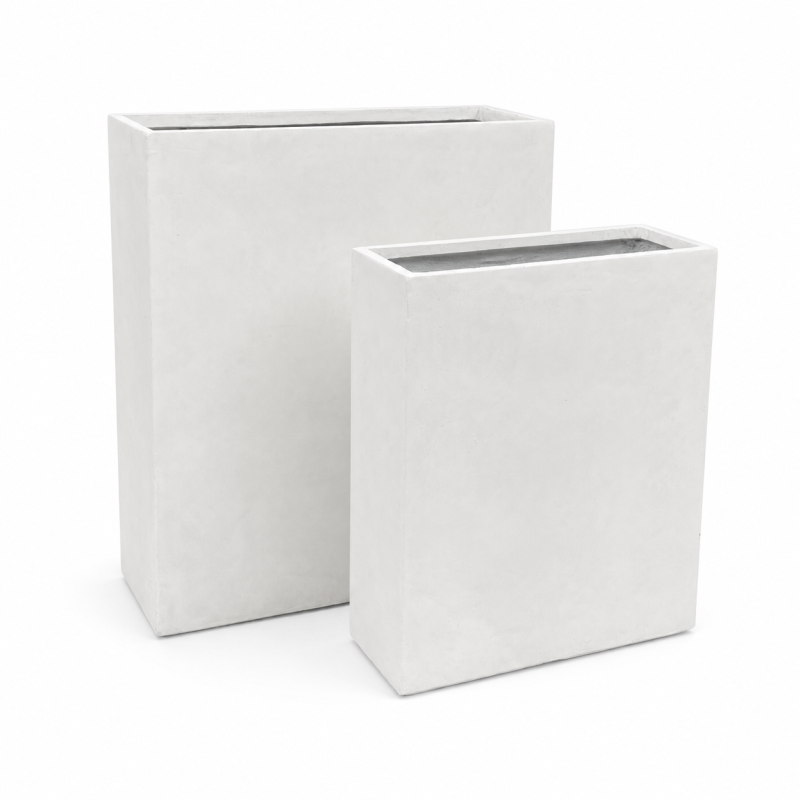 Rectangular Fiber Clay Planter Boxes, Smooth Matte White Finish, Lightweight Outdoor Trough Planters for Patio, Poolside and Landscape Projects - 副本