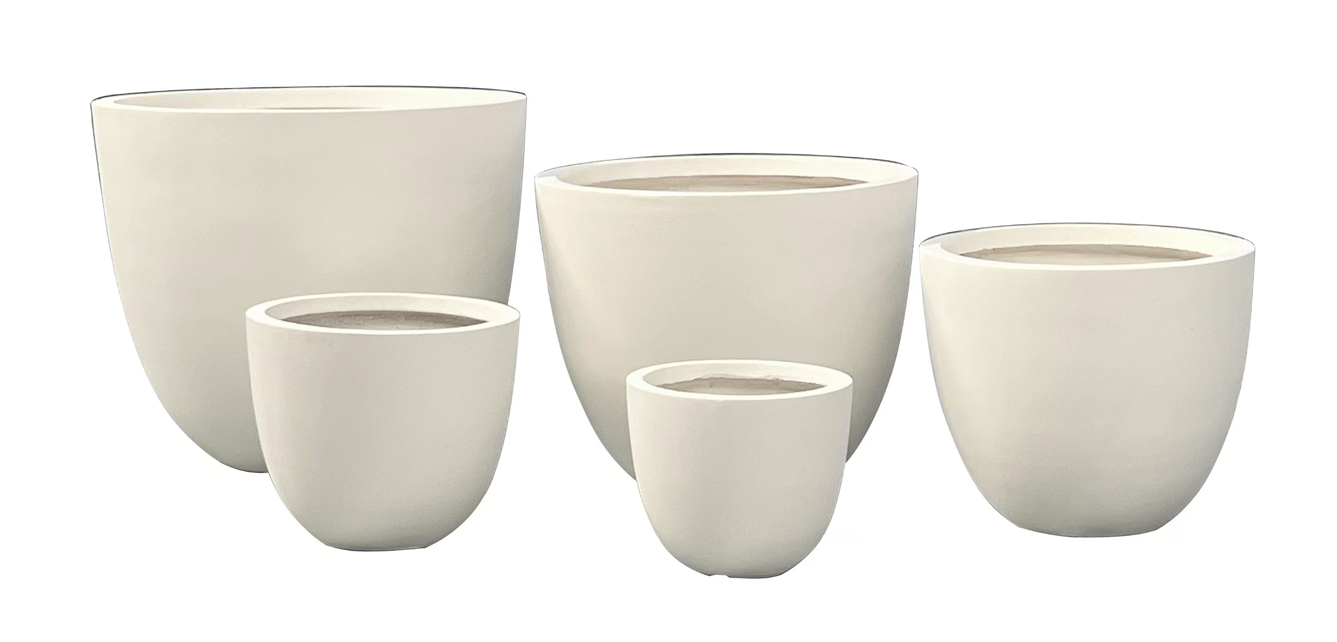 Large Round Fiber Clay Planter Pots, Set of 5/6, Smooth Matte White Finish, Lightweight Outdoor Planters for Balcony, Patio and Garden - 副本