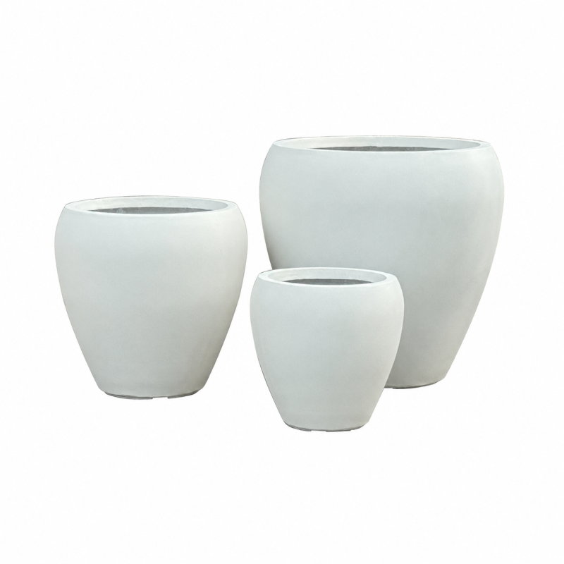 Round Egg Fiber Clay Planter Pots, Set of 3, Smooth Matte White Finish, Lightweight Outdoor Planters for Hotel Entrance, Patio and Garden - 副本