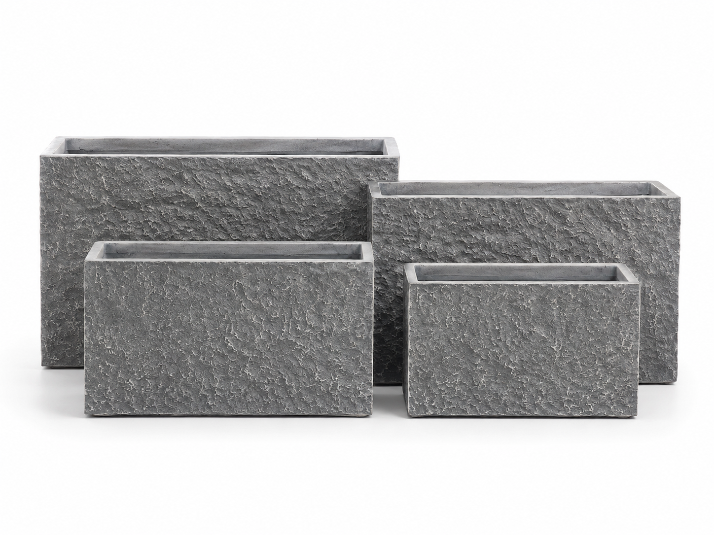 Rectangular Fiber Clay Trough Planters, Set of 4, Natural Stone Look Finish, Lightweight Outdoor Planter Boxes for Balcony, Patio and Garden