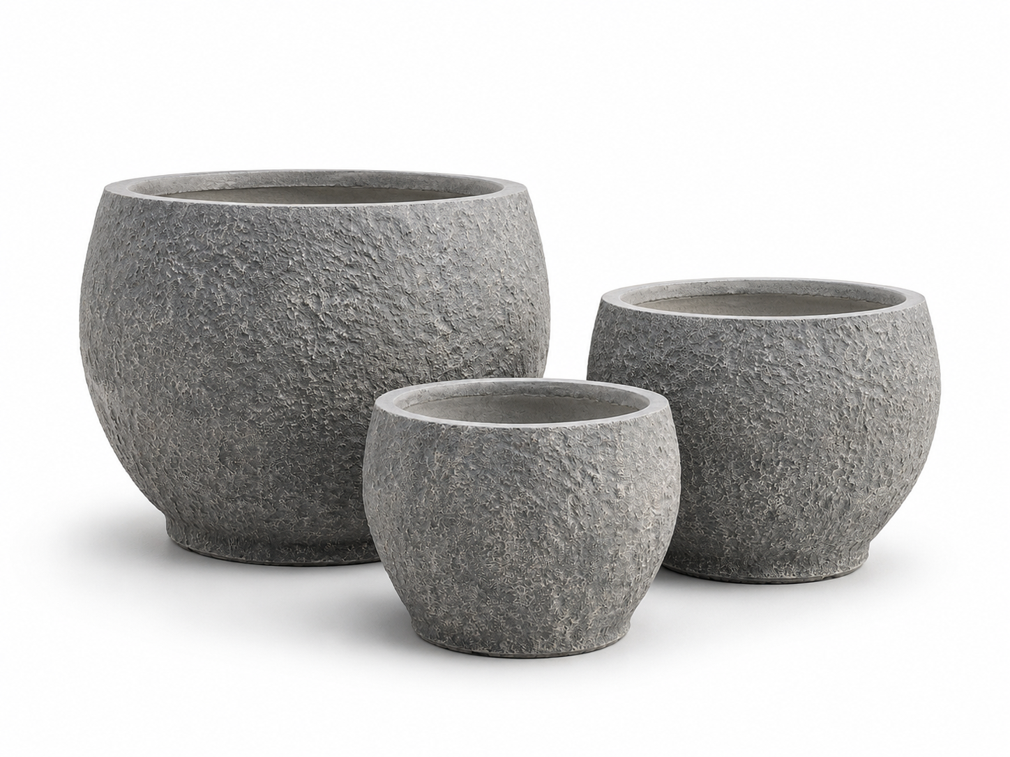 Round Fiberclay Planter Pot Sets of 3 with Natural Stone Look Finishing