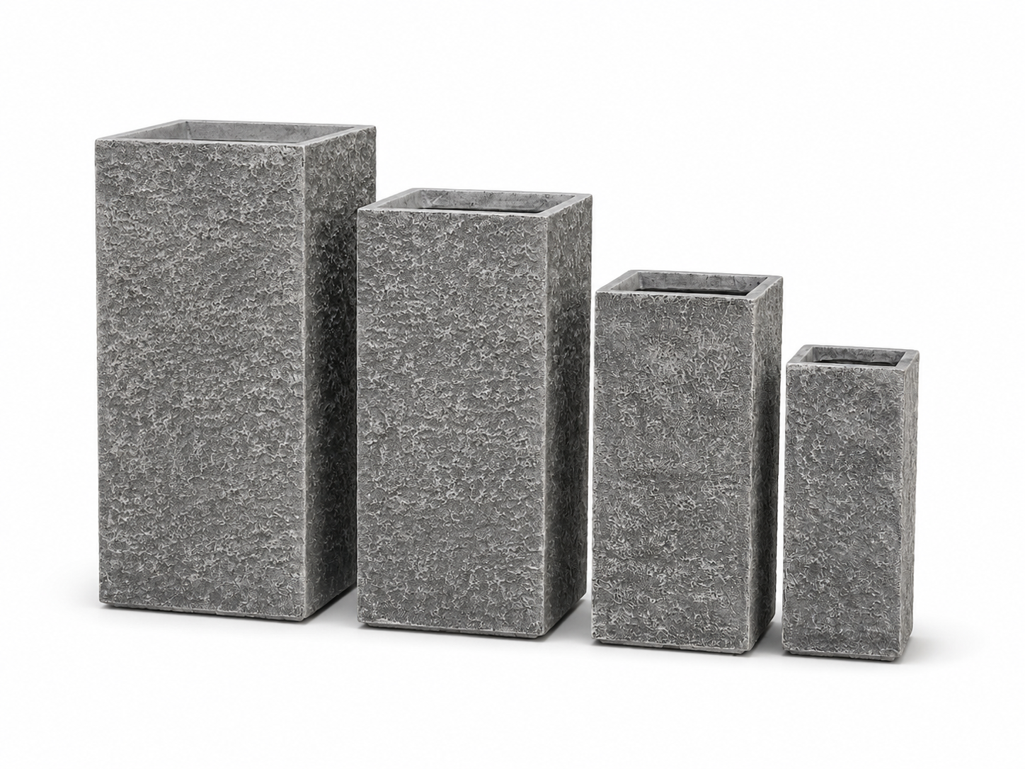 Lightweight Square Fiber Clay Planter Pots Set of 4, Outdoor Stone Look Garden Planters for Commercial Landscaping