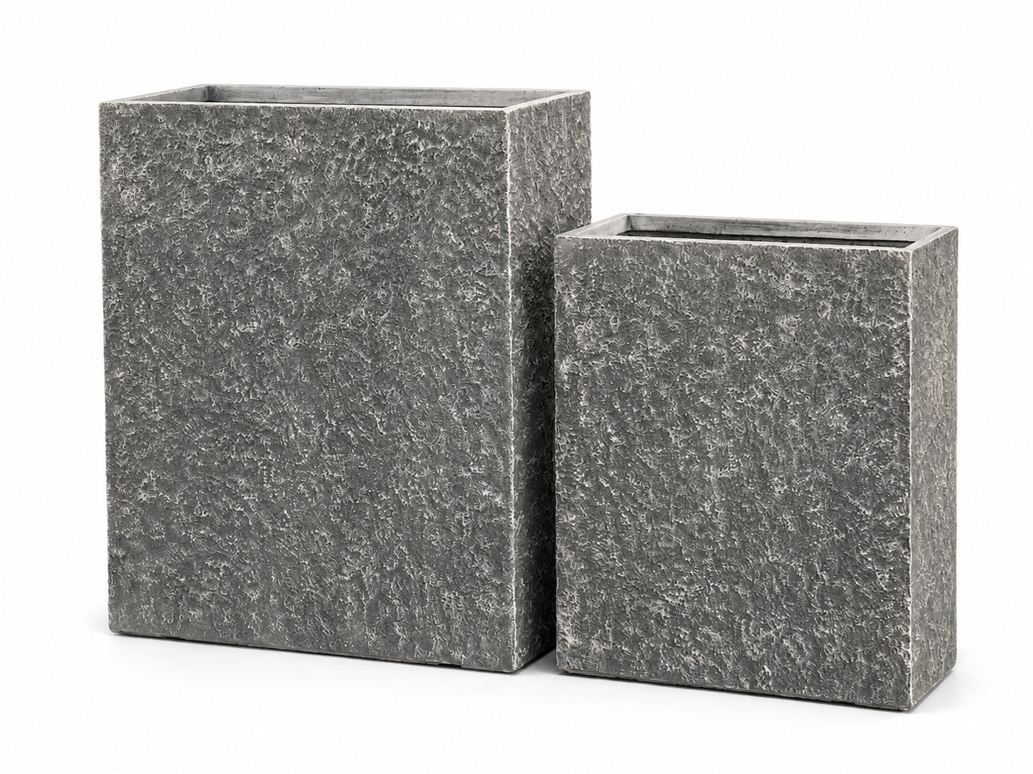 Tall Trough Fiber Clay Planter Pots, Set of 2, Natural Stone Look Finish, Lightweight Outdoor Planters for Balcony, Patio and Terrace