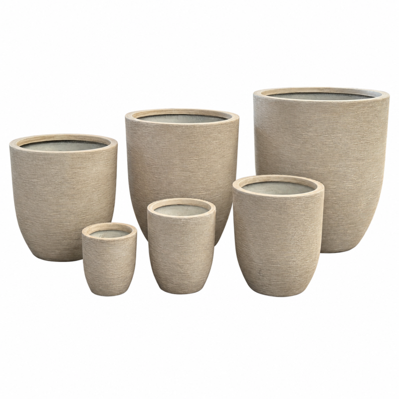 Wholesale Round Fibre Clay Planter Pots Set of 6, Large Outdoor Garden Flowerpots for Hotels, Villas and Landscape Projects
