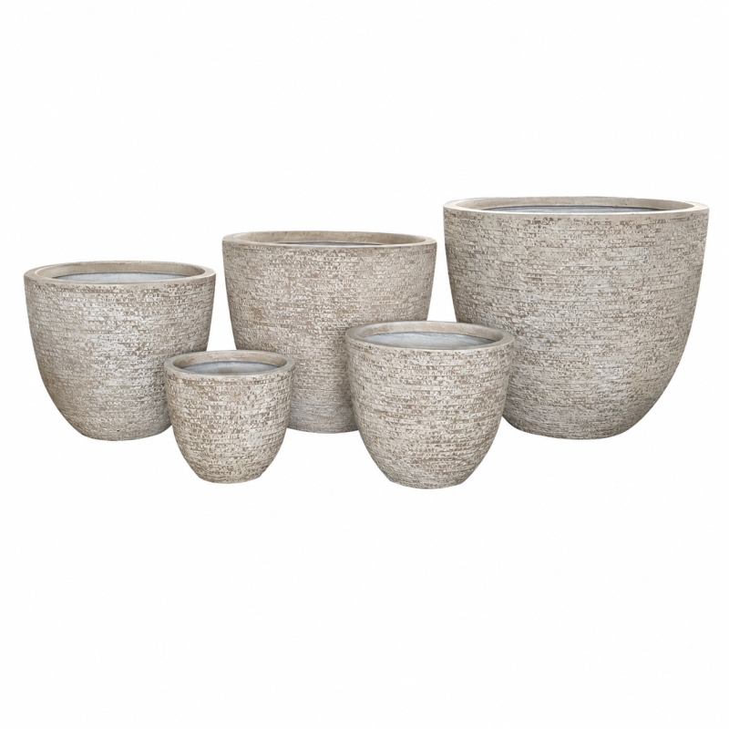 Wholesale Large Outdoor Fibre Clay Pots Sets of 6, Oversized Round Garden Flowerpots from Fiberclay Pot Manufacturer