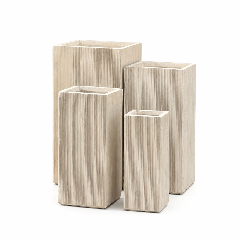 Wholesale Tall Square Fiber Clay Planter Pots, Ribbed Outdoor Garden Flowerpots from Fiberclay Pot Manufacturer