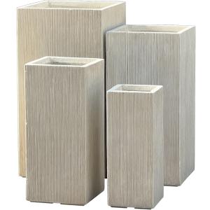 Fiber Clay Outdoor Tall Cube Planter Pots Sets of 4 with Line Texture