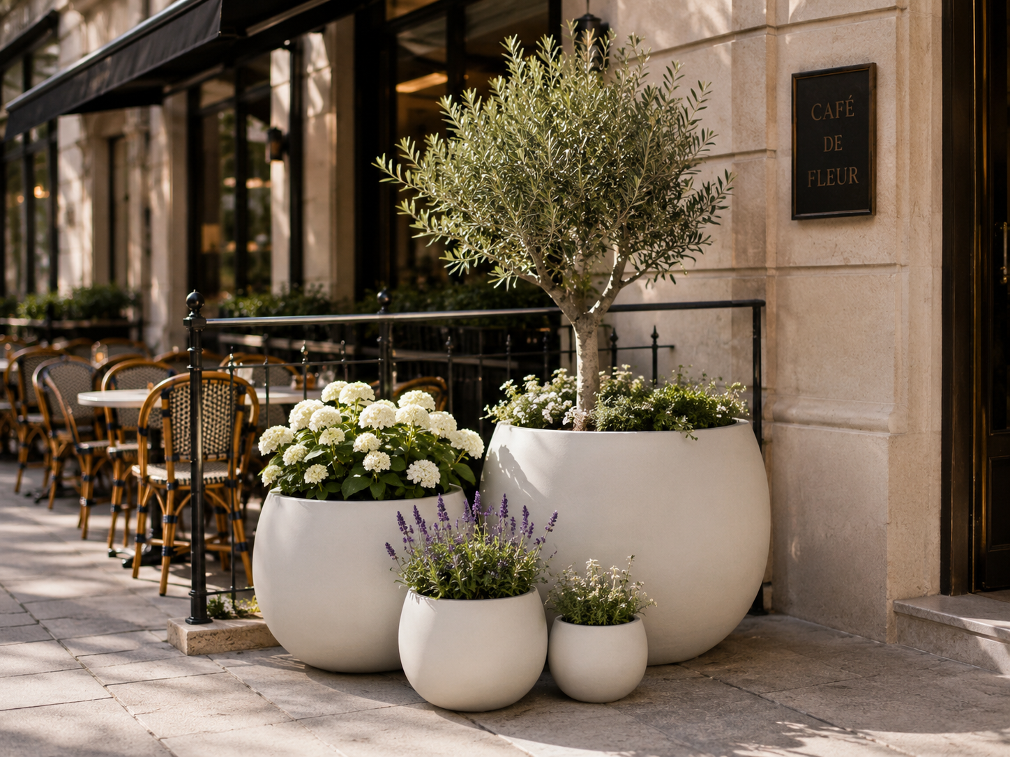 Smooth fiber clay planter pots for cafe terrace decoration