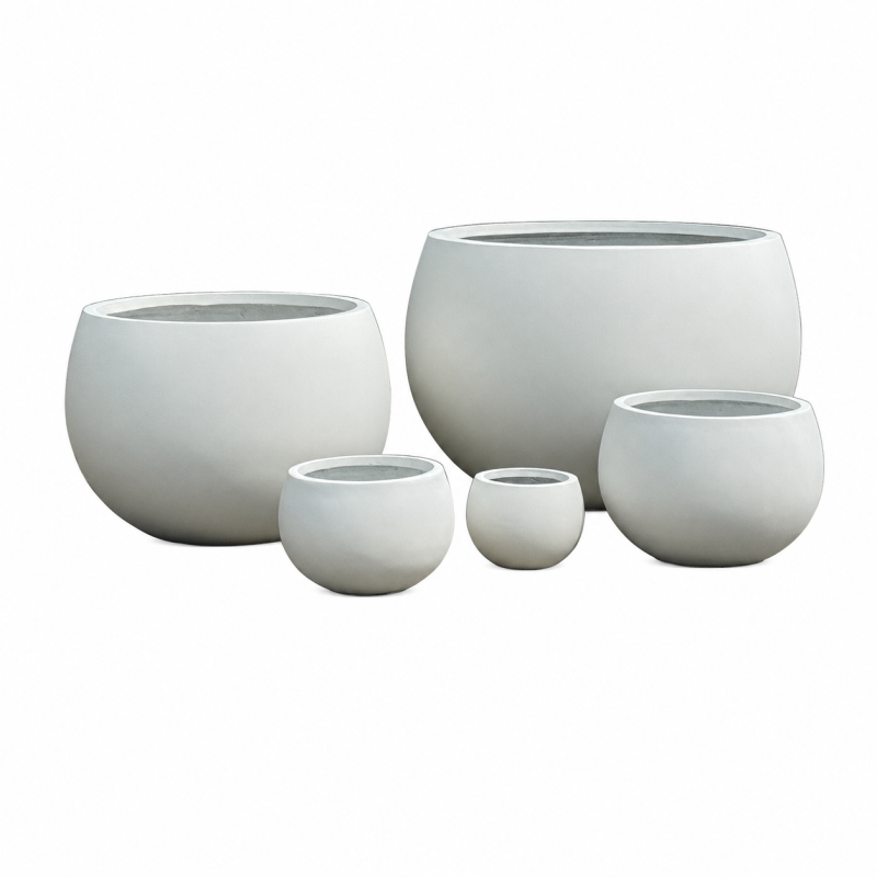 Wholesale Outdoor Large Fiber Clay Planter Pots, Set of 5, Smooth Matte White Finish - 副本