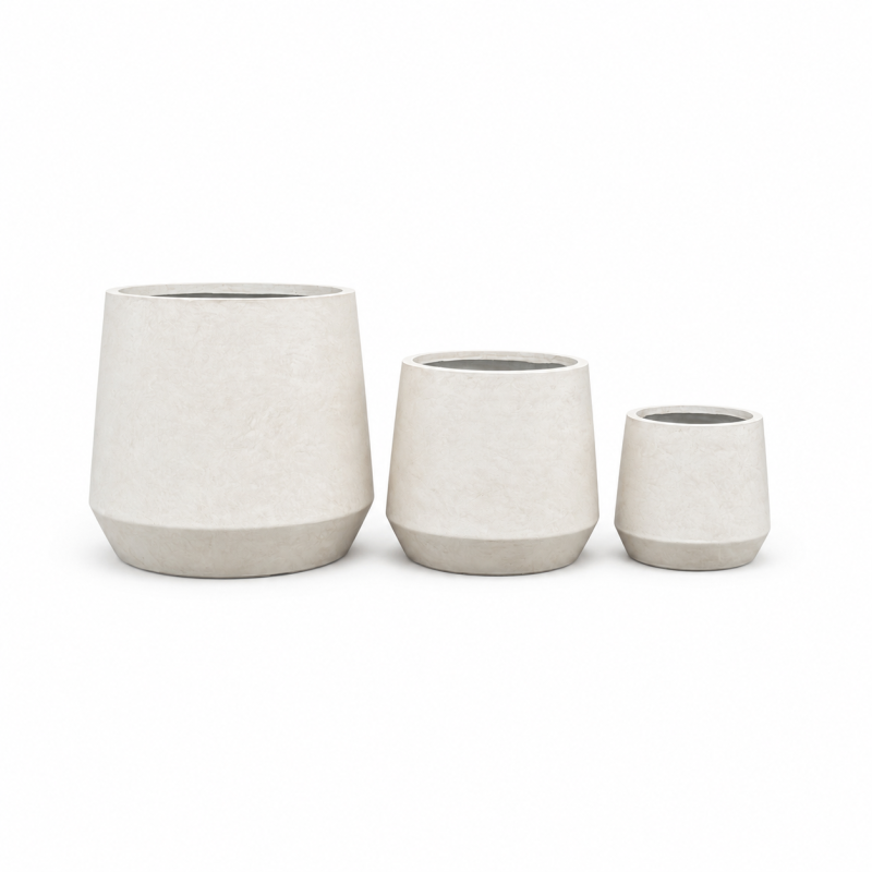 Matte White Round Fibre Clay Planter Pots Set of 3, Outdoor Garden Flowerpots with Anti-UV and Anti-Frost Finish 